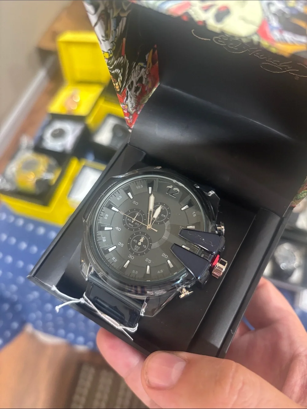 Men's Black Chronograph Watch - Ed hardy